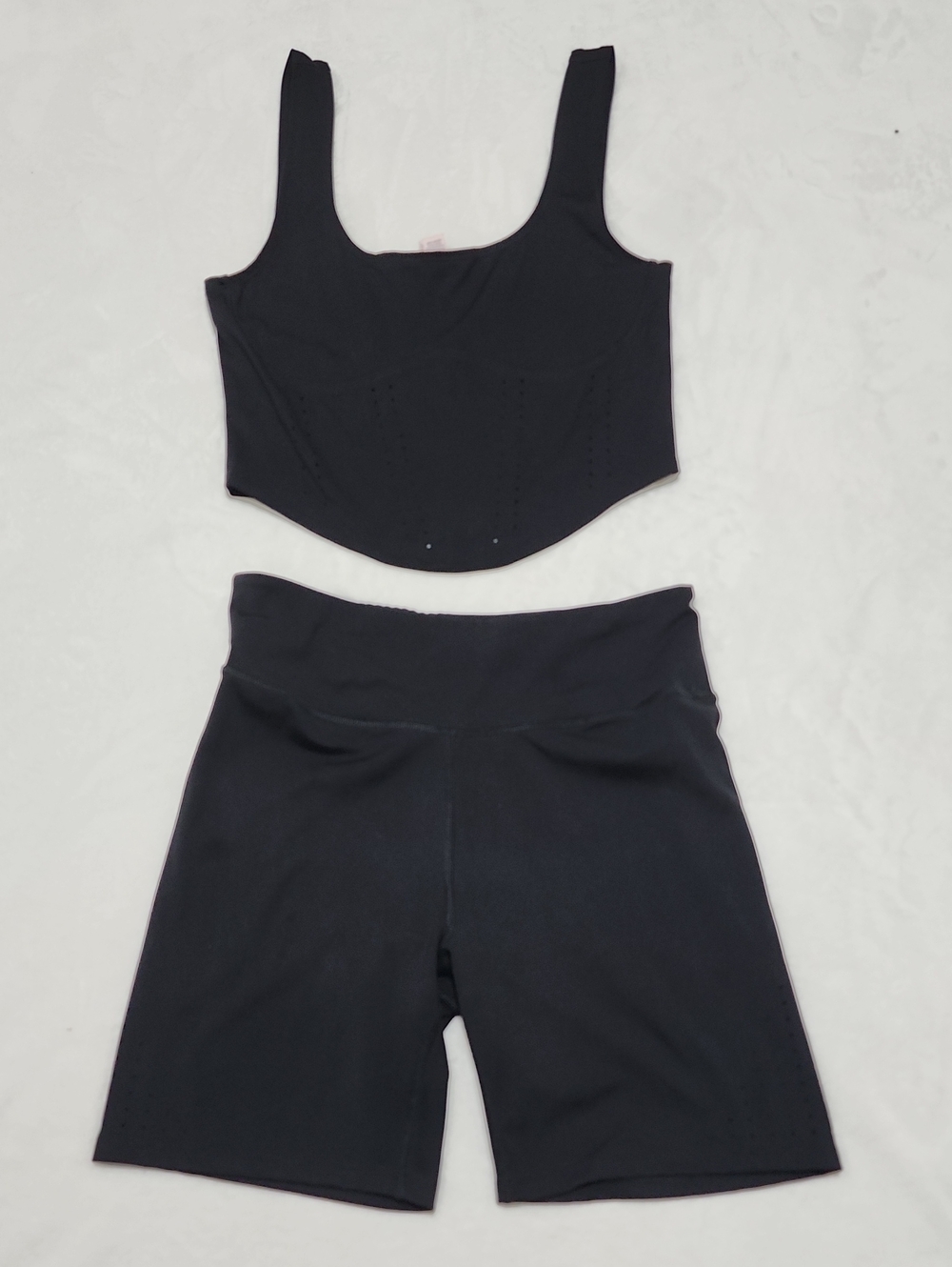 Victoria's Secret Perforated Women's Black Bike Shorts & Tank Top Set L